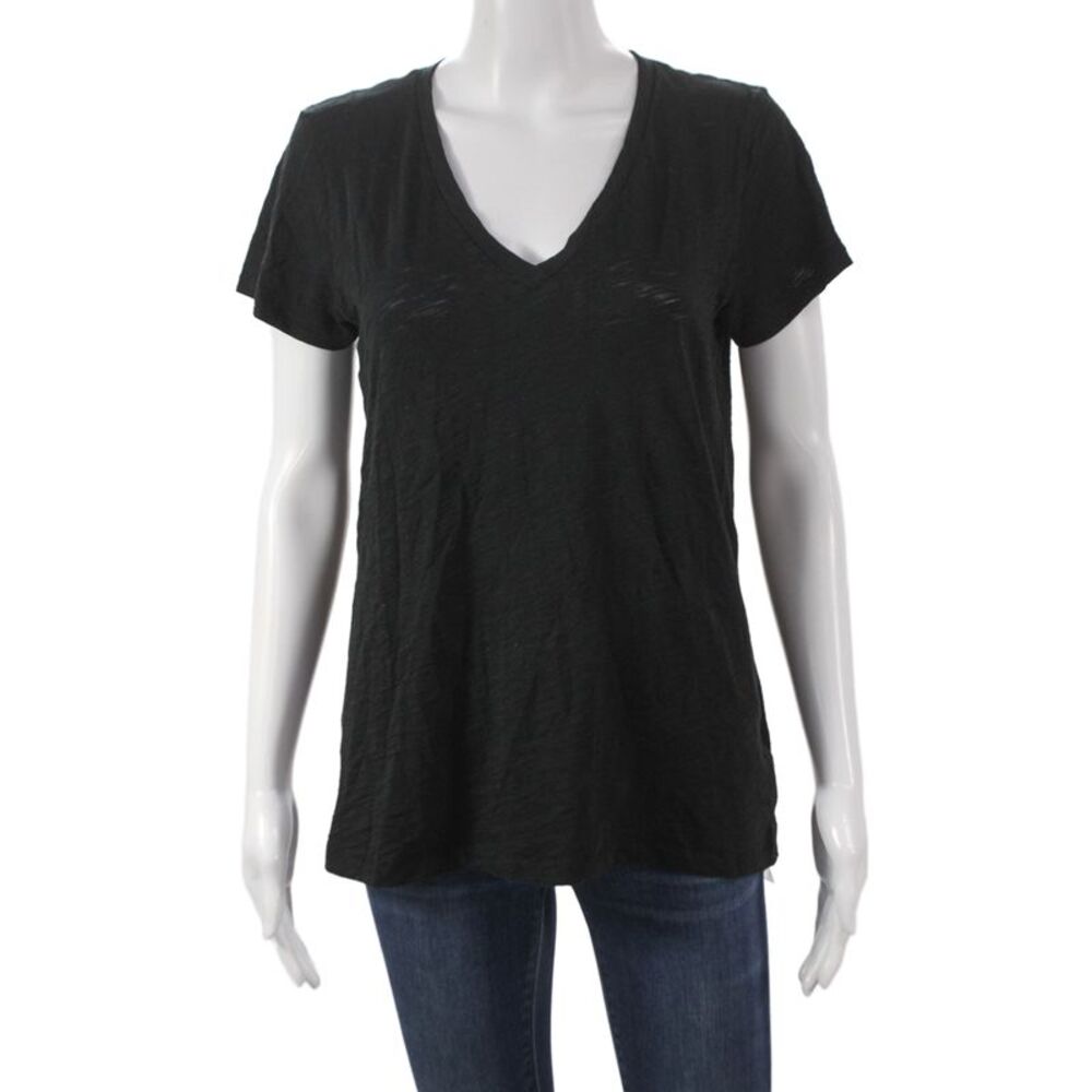Goldie Women Basic T-Shirt Black Pima Cotton V-Neck Short Sleeve Size M